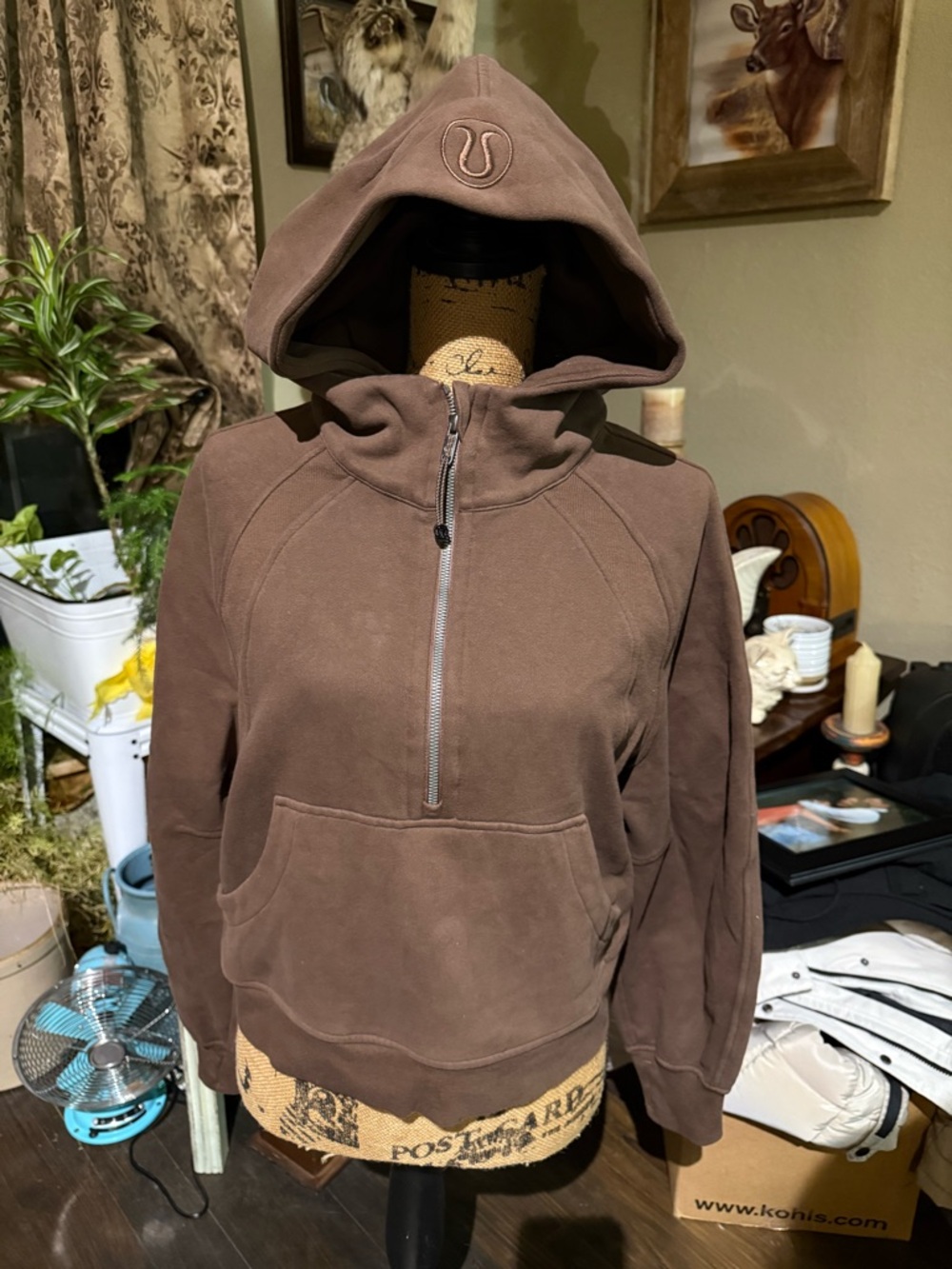 lululemon athletica Brown Half-Zip Hooded Scuba